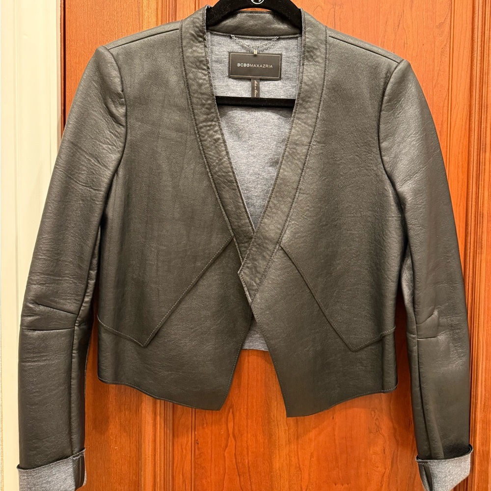 BCBGMaxAzria Women's Gray Leather Blazer